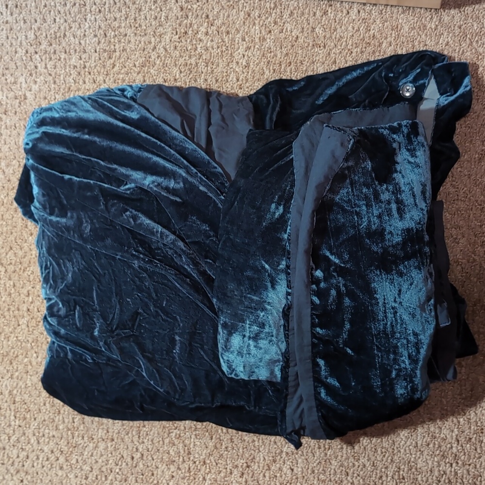 West elm Blue crushed velvet Queen size duvet and 2 standard shams